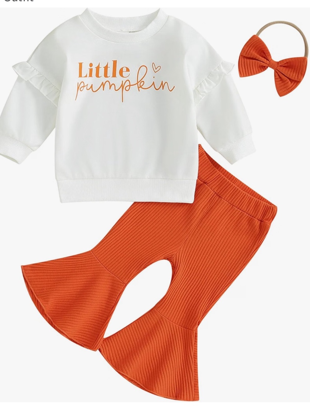 Little Pumpkin Baby Sweatshirt & Orange Flare Pants Set with Bow